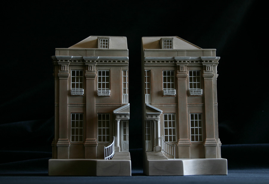 Purchase Thorpe Hoouse Surrey, England, Mirrored Pair of Bookends, handmade in plaster by Timothy Richards.