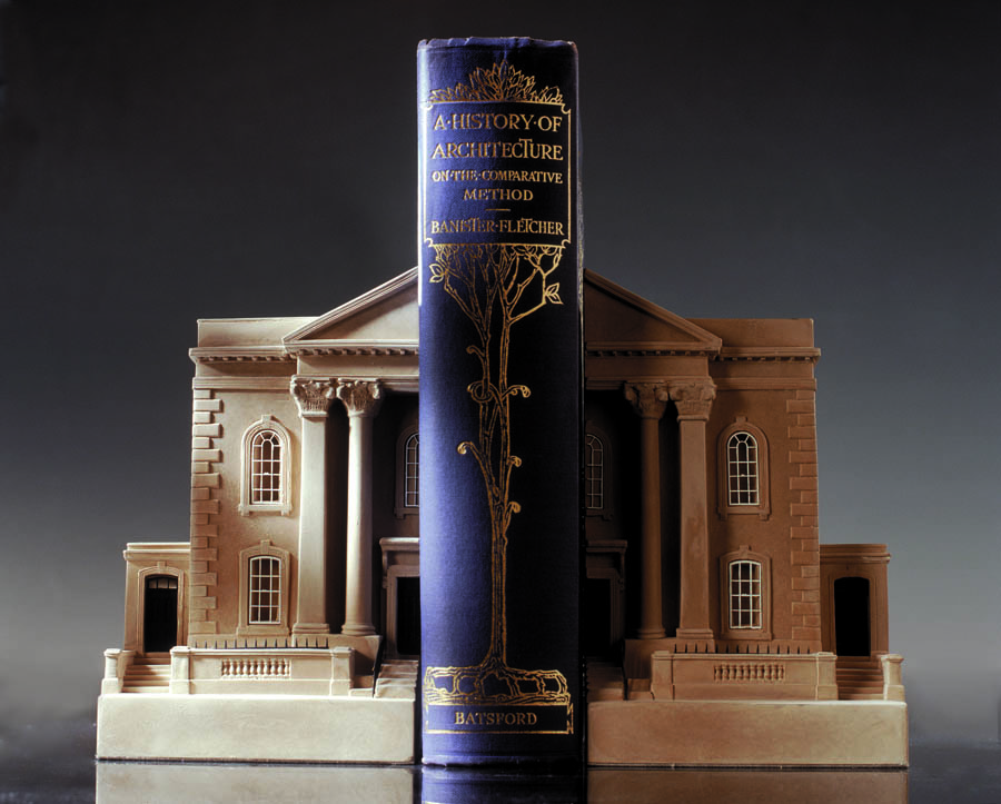 Purchase Queen Anne House Bath, England, Mirrored Pair of Bookends, handmade in plaster by Timothy Richards.