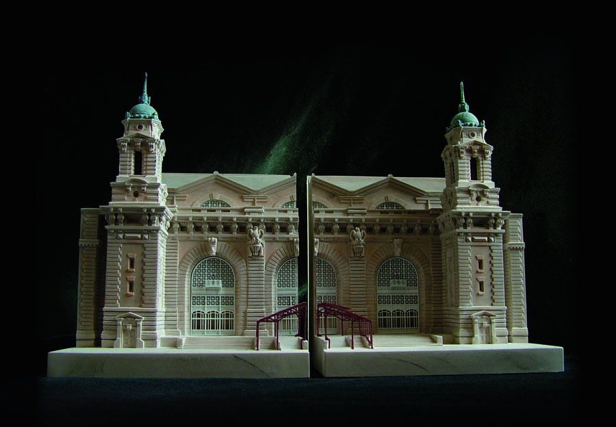 Purchase Ellis Island New York USA, Mirrored Pair of Bookends, handmade in plaster by Timothy Richards.