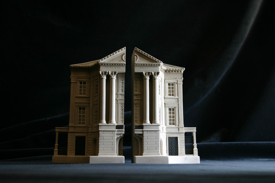 Purchase The Mozart Opera House, Tyl Theatre Prague, Mirrored Pair of Bookends, handmade in plaster by Timothy Richards.